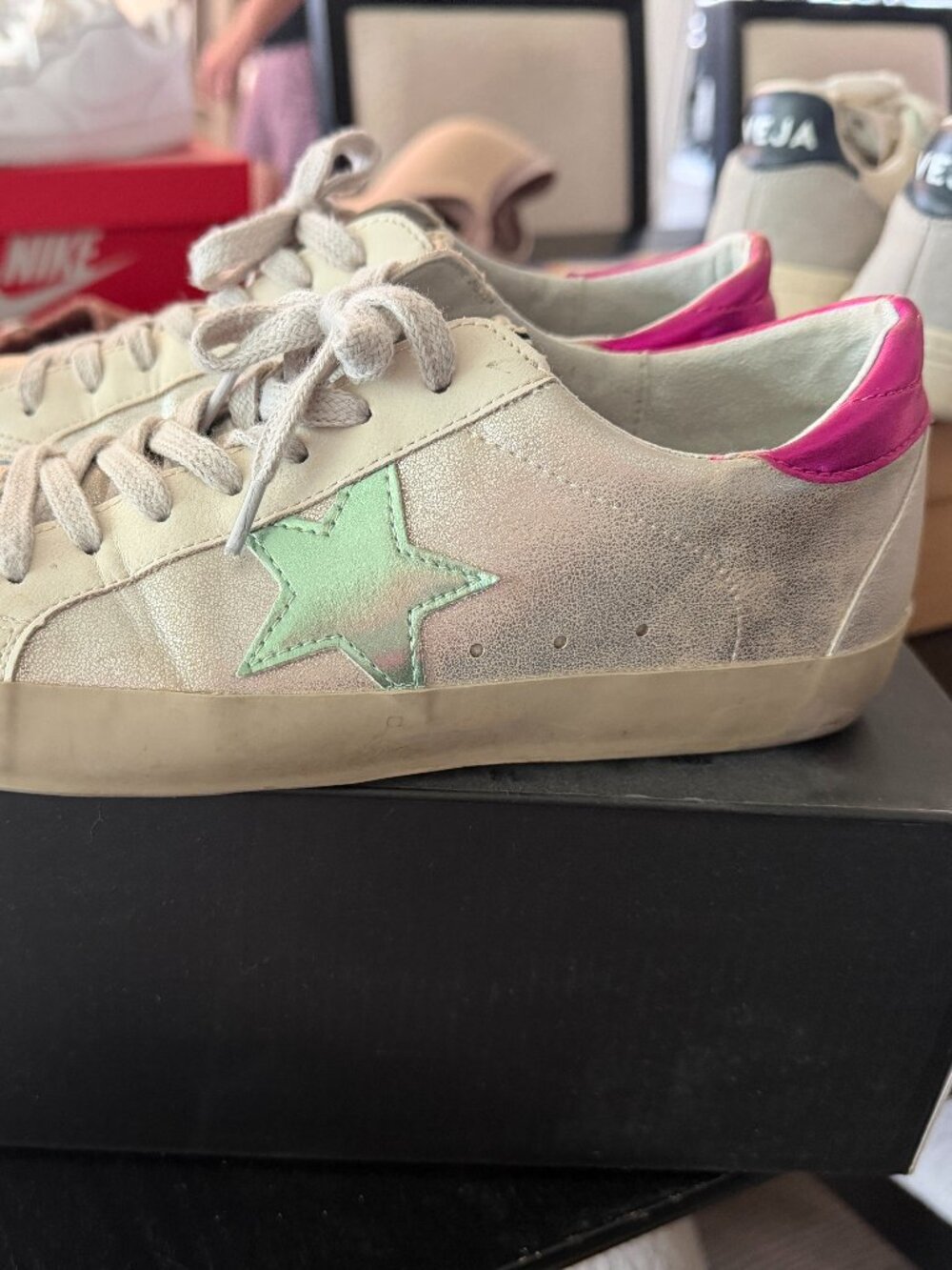 ShuShop Paula Sneaker - Silver, Pink, and Green - Size 8